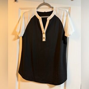 Black and White Short Sleeve Henley Shirt